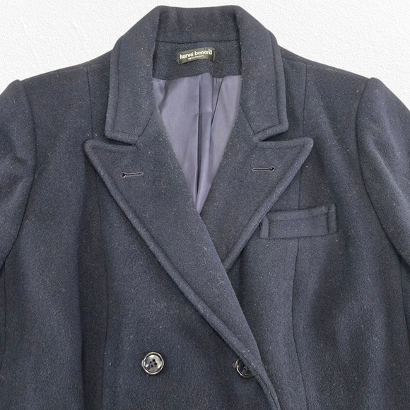 Vintage 70s Harve Benard Navy Wool Double Breasted Overcoat ILGWU Size Large - Picture 4 of 15